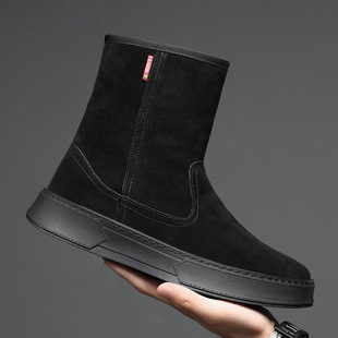 Winter Cotton Shoes Men's Snow Boots Men's Short Boots Fleece-Lined Thickeneded Genuine Leather Boots Men's Non-Slip Warm Trendyy Men's Shoes