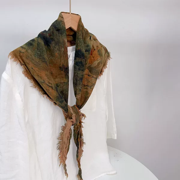 Printed Vintage Chinese Style Slender Triangle Scarf Women's Summer Neck Protection Scarf Distinctive Slender Warm Silk Scarf Scarf