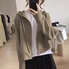 短款卫衣女外套2025新款春秋季薄款长袖拉链开衫休闲连帽运动上衣
