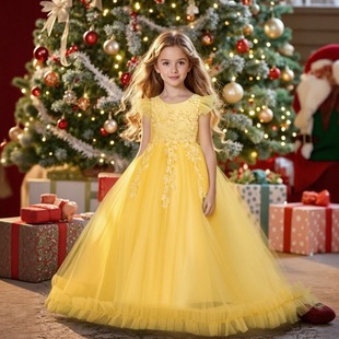 Foreign Trade Source Princess Dress Girl's Dress Children's Mesh Mopping Dress Large Children's Dress Mesh Lace