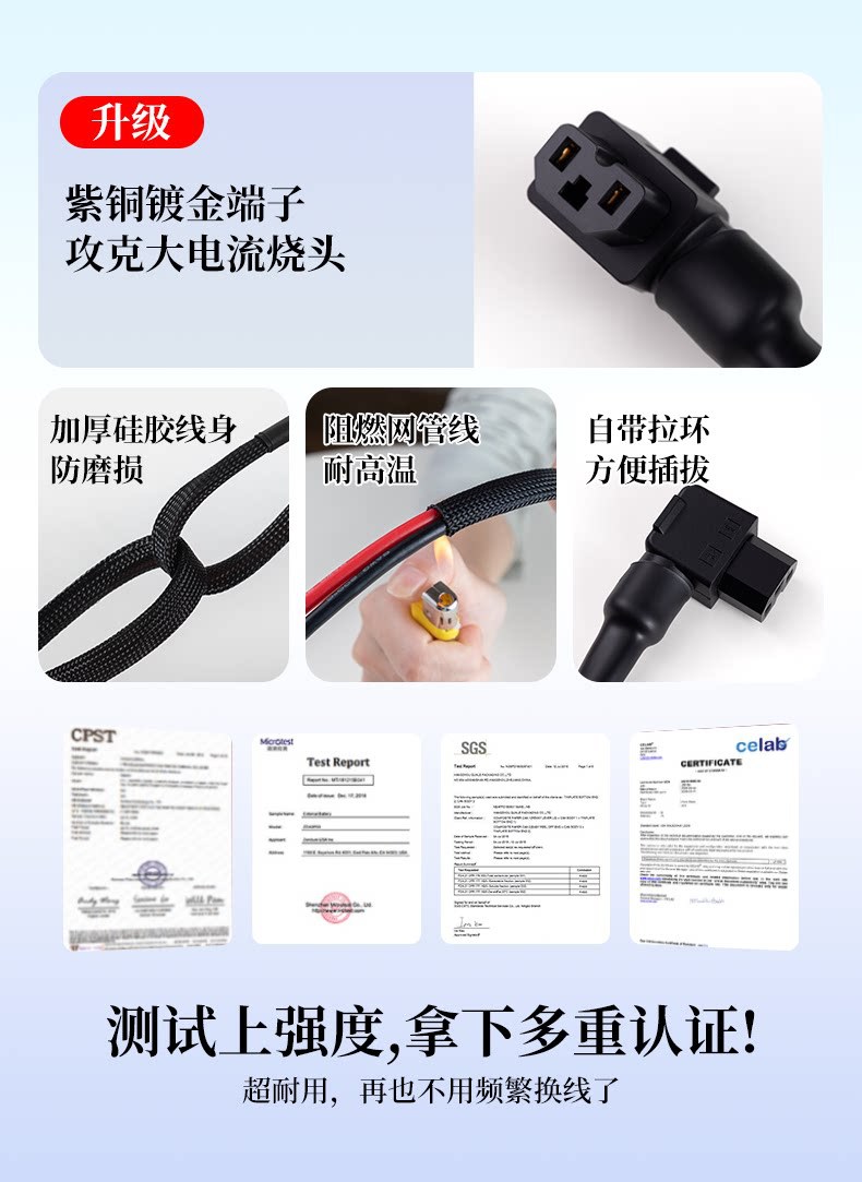 Electric Vehicle Plug Connector Lithium Battery Power Cable Male-Female Adapter High-Power Charging Port Converter