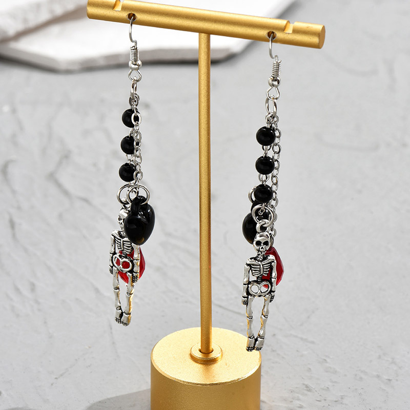1 Pair Fashion Heart Shape Skull Artificial Gemstones Alloy Plating Womenu0027S Drop Earrings