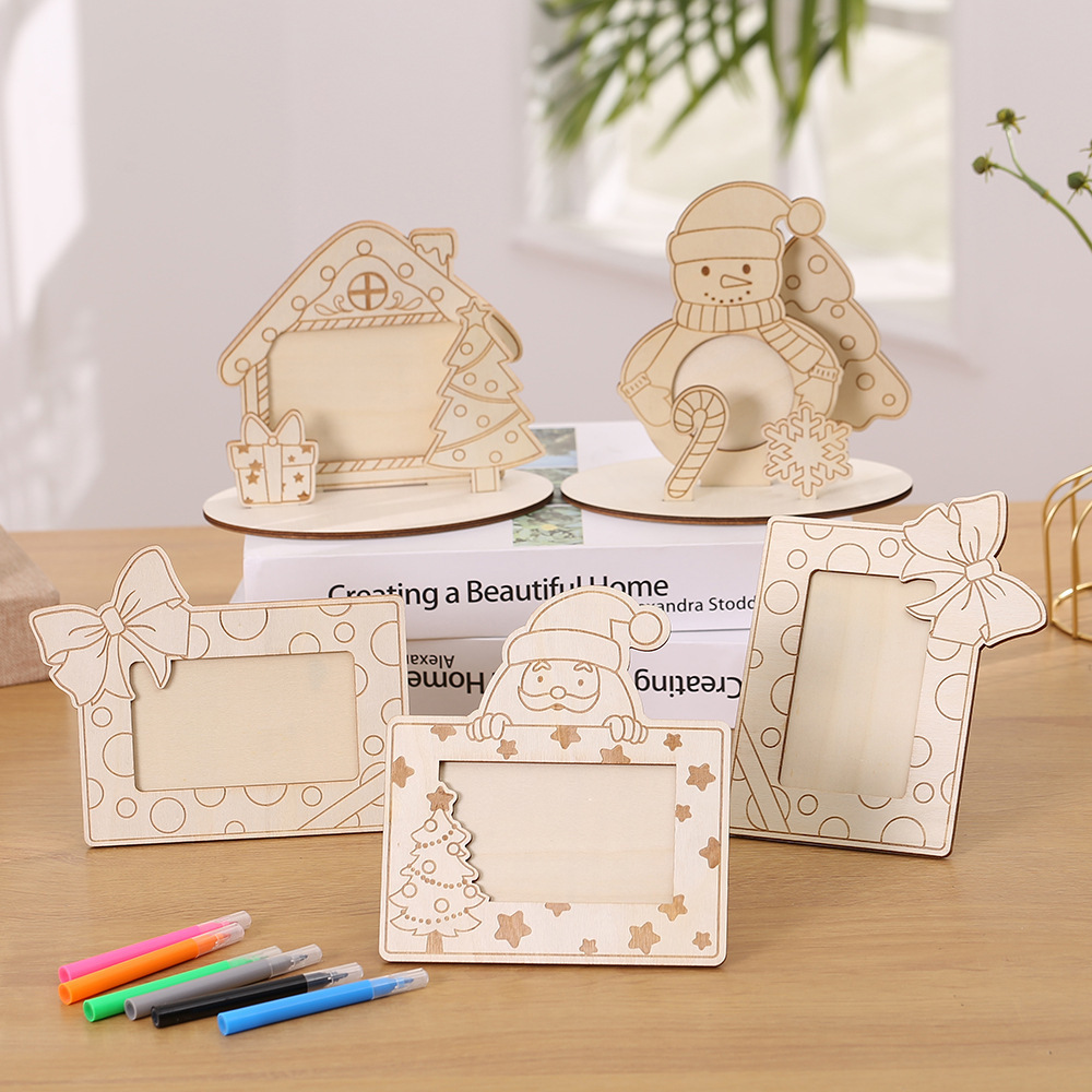 Baby Wooden Photo Frame Can Be Colored DIY Graffiti Can Be Spliced Kidsren's Fun Gifts Educational Ornaments Free Watercolor Pens