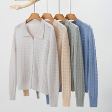 100%小baby山羊绒七针单股轻薄款系列polo领凤尾花 挑空开衫外套