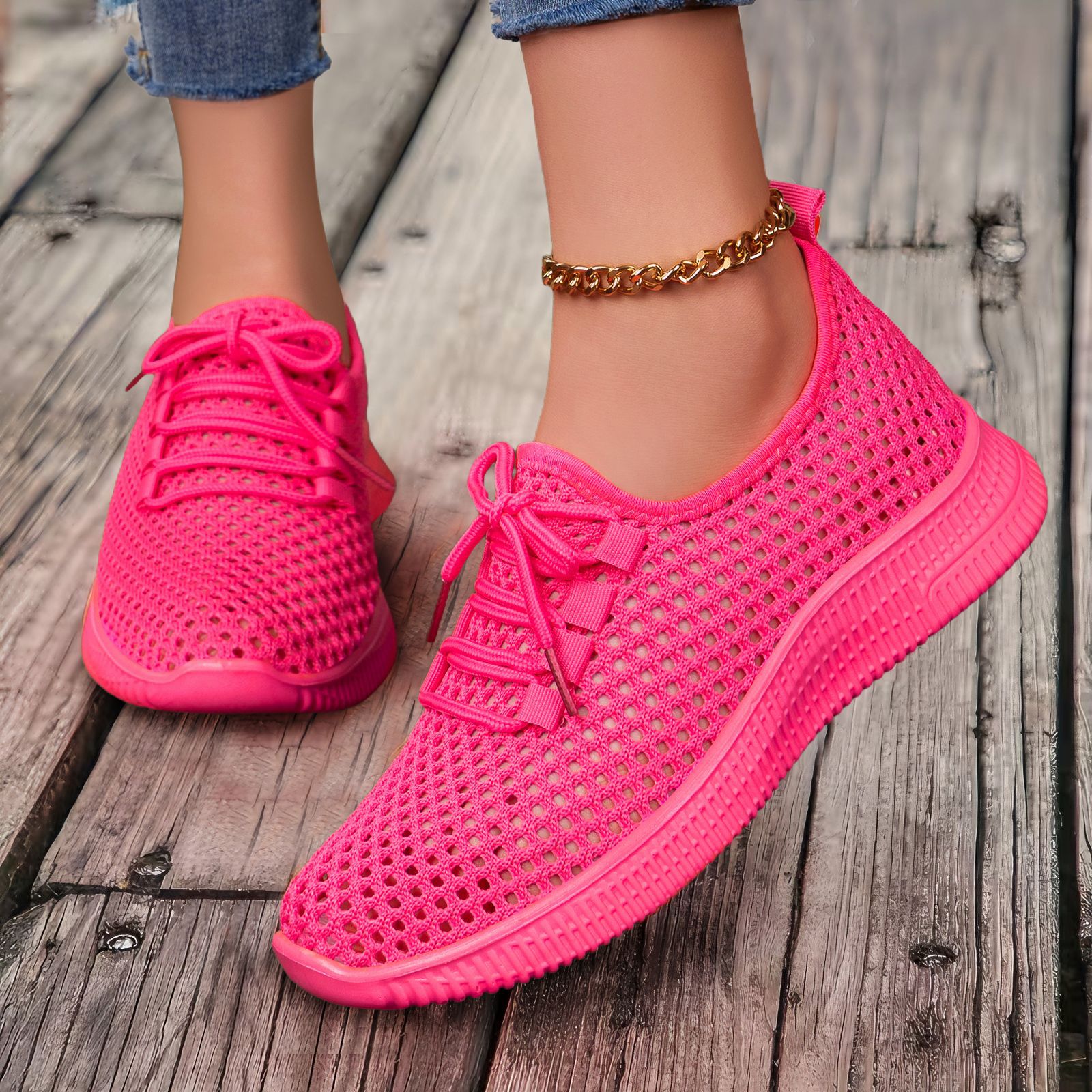 Primavera y otoño nuevos zapatos casuales de tejido de poliuretano transpirables zapatos deportivos grandes zapatos de malla de mujer