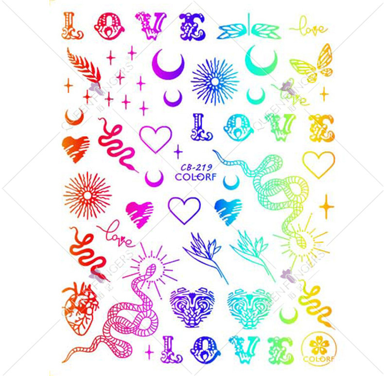 Joyas de manicuras láser fantasía serie de pegatinas de uñas de color dragón y phoenix de estilo chino colorido pegatinas de uñas de serpiente