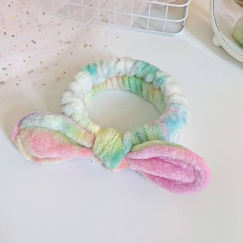 Europa y América transfronteriza arco colorido banda de pelo femenino cara lavado maquillaje elástico banda de pelo de felpa diadema accesorios para el cabello al por mayor