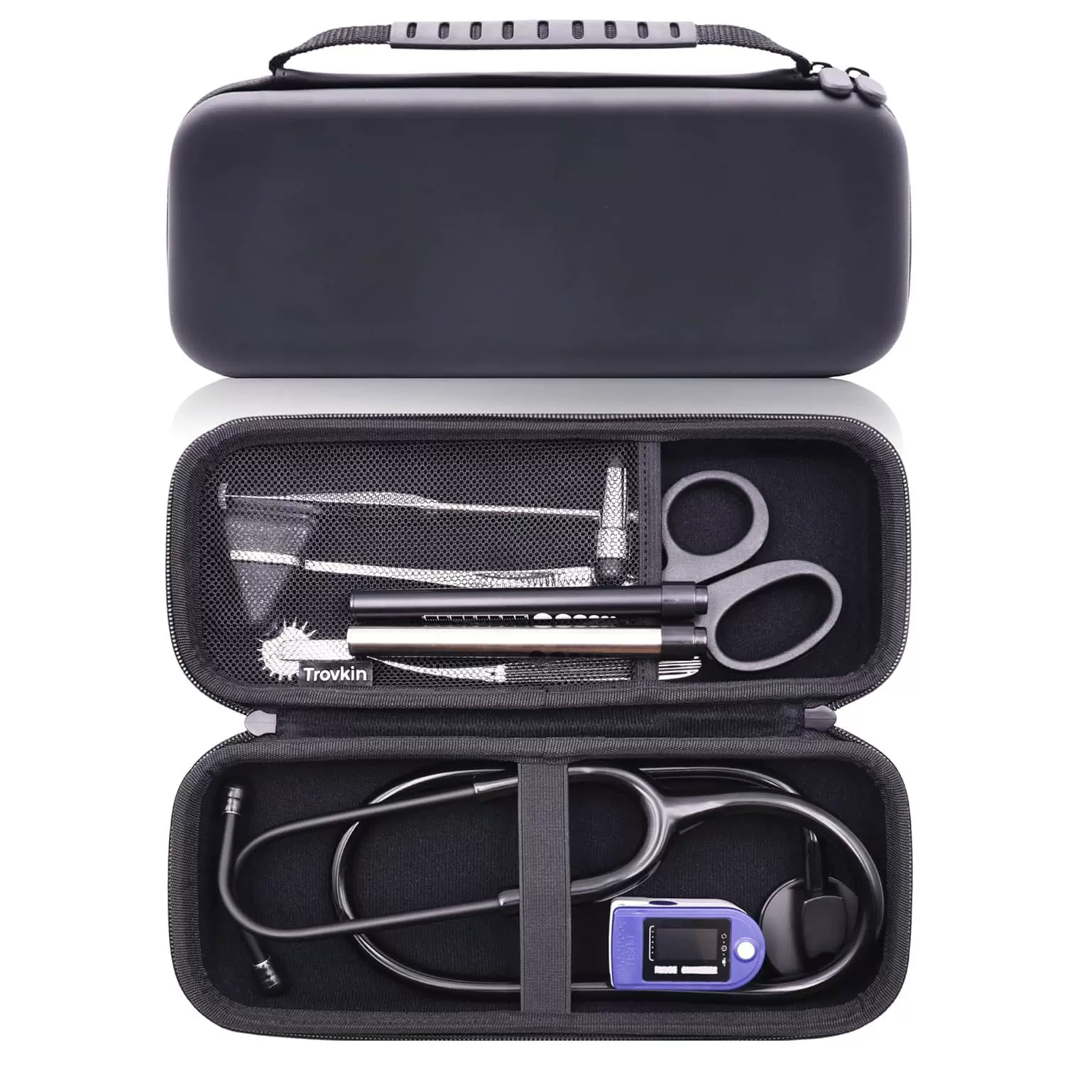 便携式听诊器收纳包 盒内设有网眼式收纳袋用于存放血压计袖带