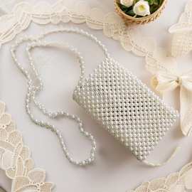 欧美珍珠包新款亚克力斜挎串珠女包日常百搭小方ins单肩包