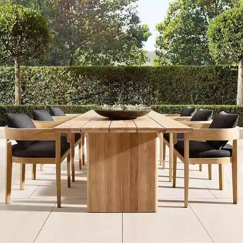 Mesa de comedor de madera maciza sillas anti-corrosivo patio exterior teca hacer vieja villa jardín al aire libre caña mesa de comedor de madera maciza sillas