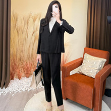 职业套装高端女装高定感西装外套百搭直筒裤气质通勤褶皱两件套秋