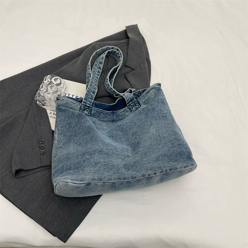 Denim capacious shoulder bag, retro one-shoulder bag, high-end