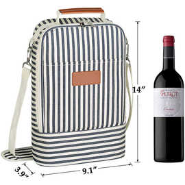 帆布条纹insulated wine cooler bag 欧美风格户外时尚保温冰包