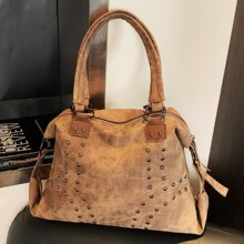 bags跨境欧美复古铆钉大容量手提包包女高级感时尚百搭女士单肩包