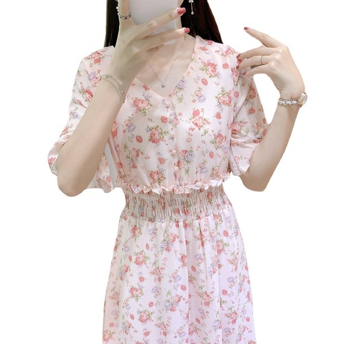 Summer 2023 new dress fat girl female student Korean version chiffon floral long large size internet celebrity dress