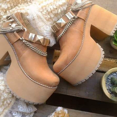 Туфли из кекса Lolita Punk Dark Cosplay Lolita Shoes Boots Коричневая цепь короткая