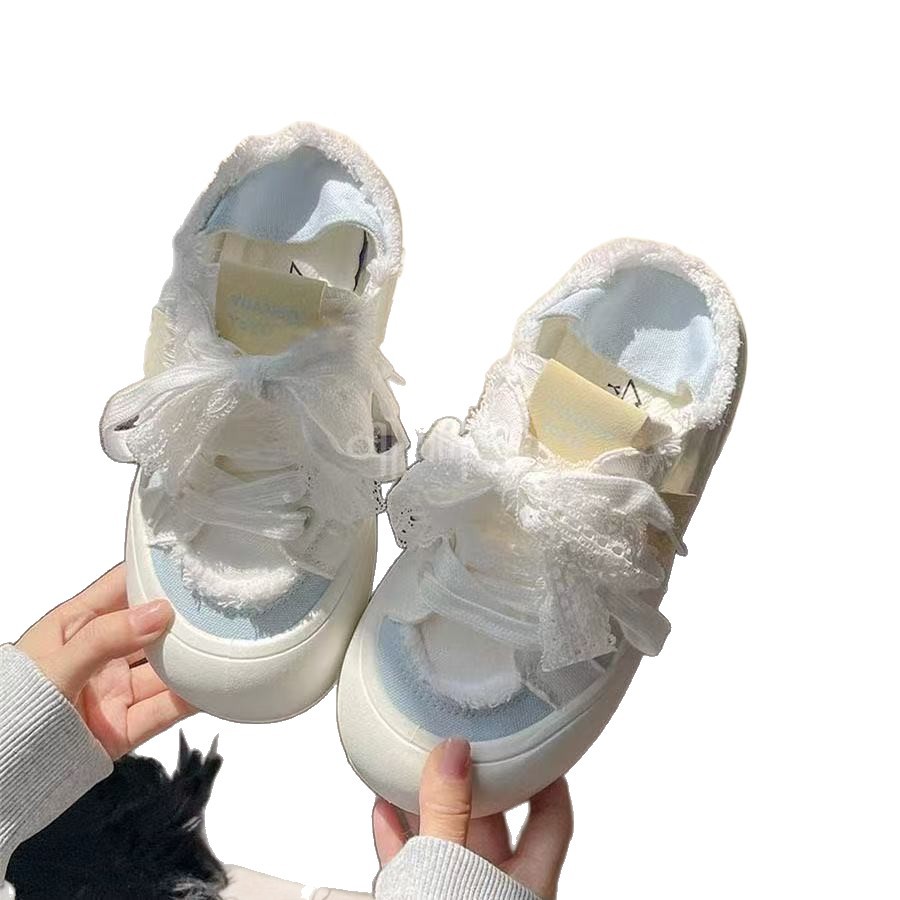 2025 nuevo verano y otoño dos zapatos de lona de suela gruesa zapatos de skate para estudiantes de mujeres zapatos blancos pequeños zapatos de pan image 6
