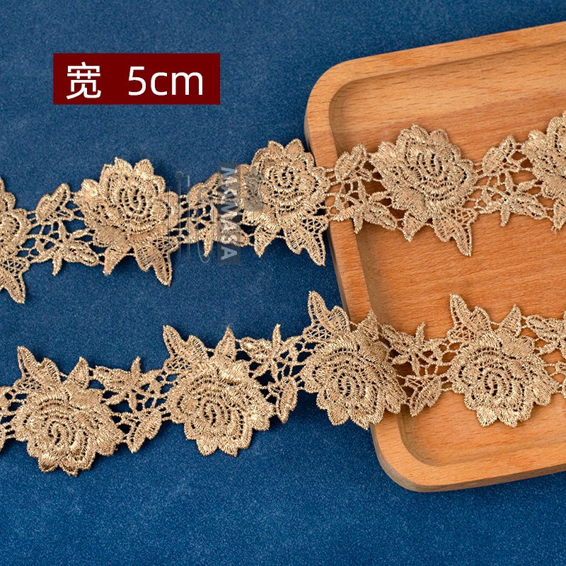 hilo de oro bordado soluble en agua rosa oro encaje encaje DIY ropa hecha a mano lolita accesorios fabricantes al por mayor