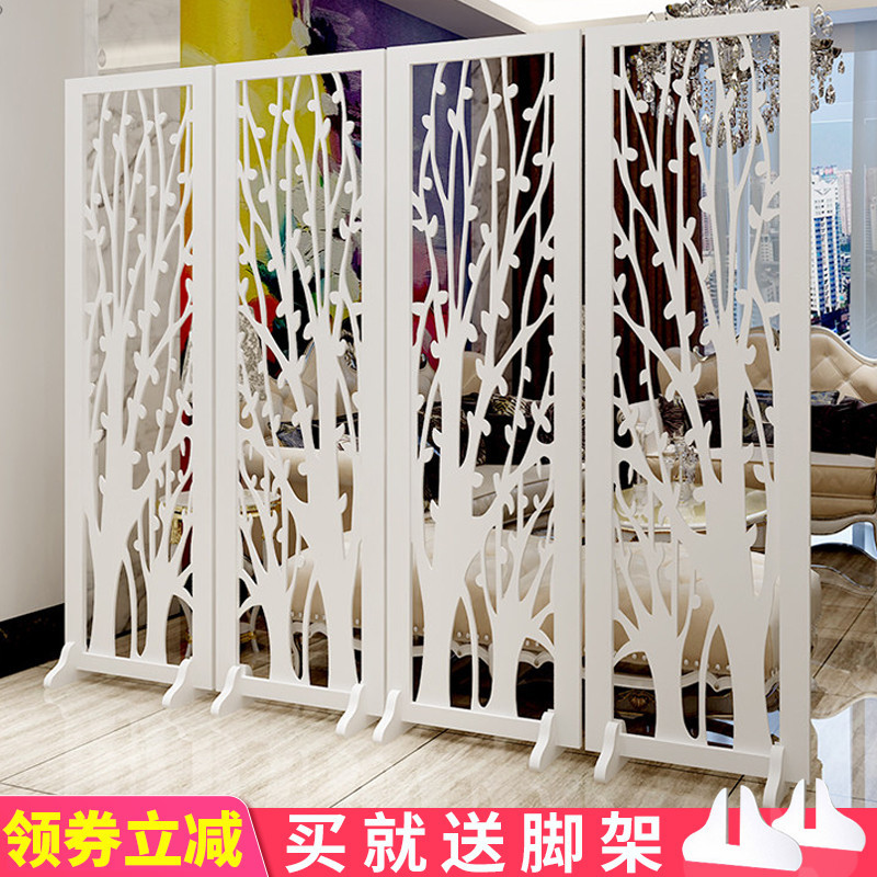 European-Style Screen Partition for Living Room, Modern Minimalist Entrance, Hollow Partition, Carved Folding Screen, White Decorative Folding Mobile