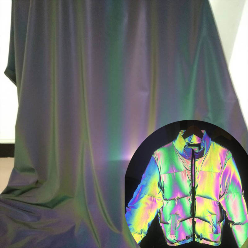 七彩反光尼龙布料羽绒服防水柔软幻彩反光面料彩色反光四面弹力布