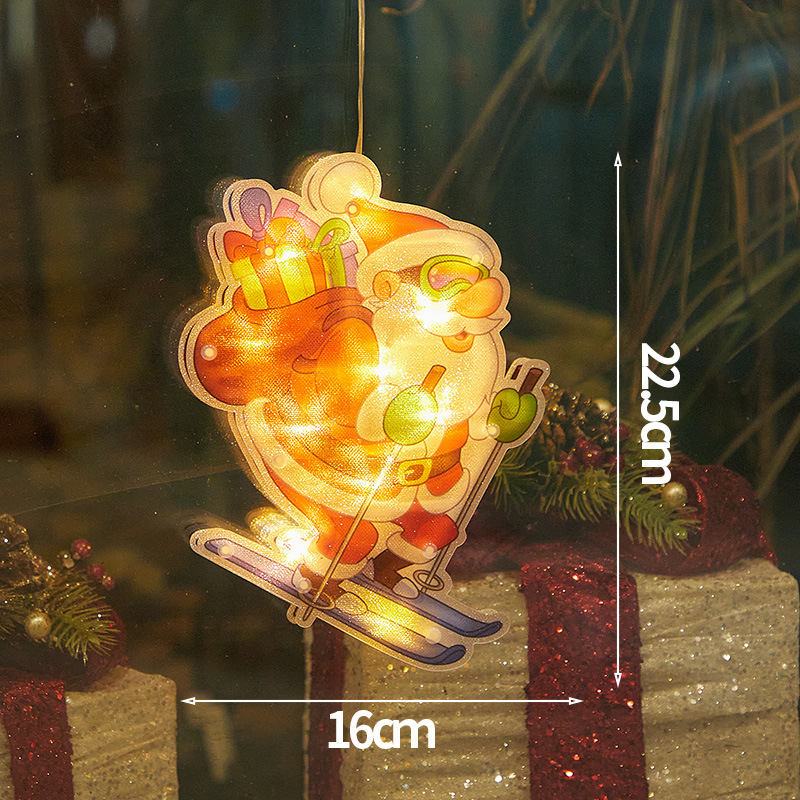 Luces de Navidad con Ventosa en Existencia de Fábrica, Decoración Navideña para Ventanas, Campanas, Colgantes de Papá Noel y Muñeco de Nieve, Luces LED