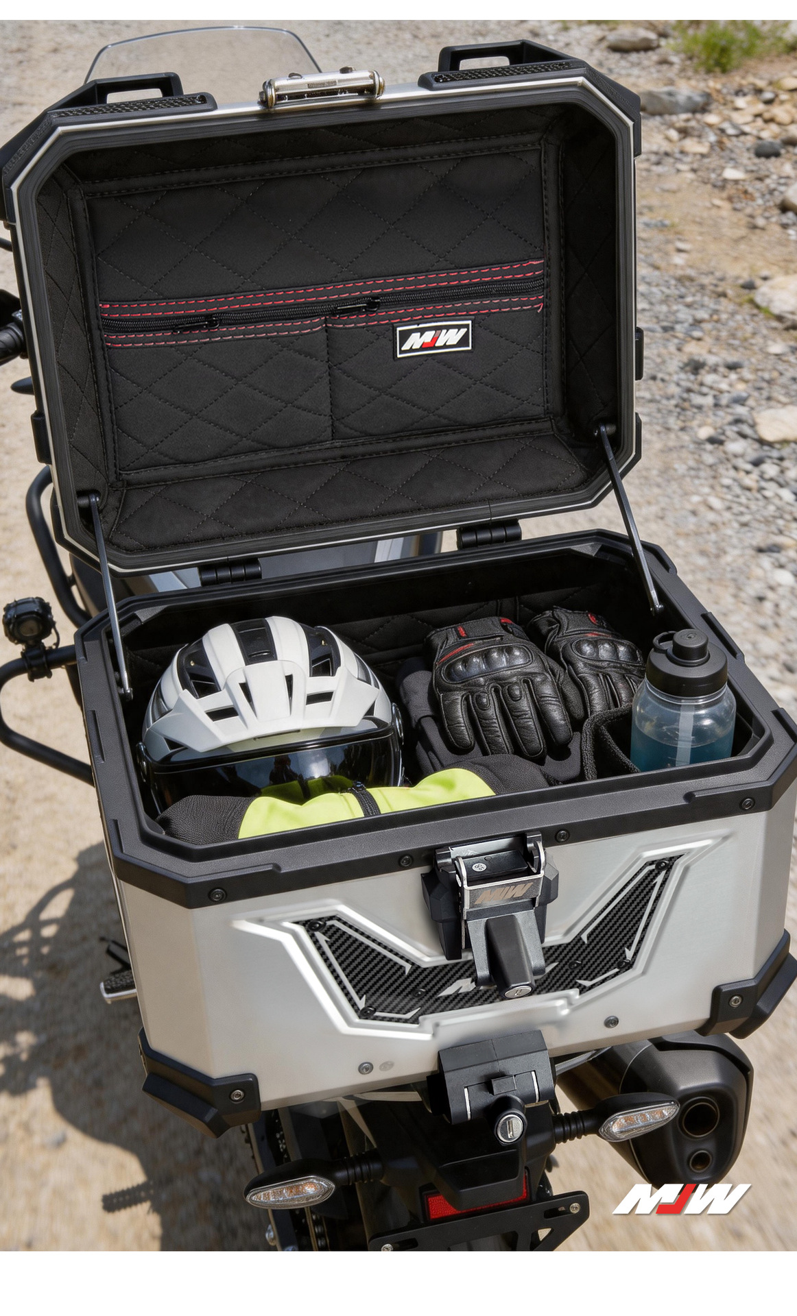 New MJW anodized silver BM lock 45L55L quick-release motorcycle aluminum alloy tail box waterproof storage box