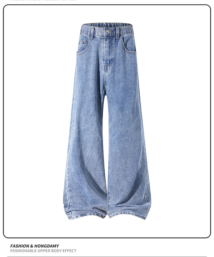 Men's Washed Flared Straight Leg Jeans High Street Style Retro American Loose Fit Long Pants For Teenagers_mkmklike.com