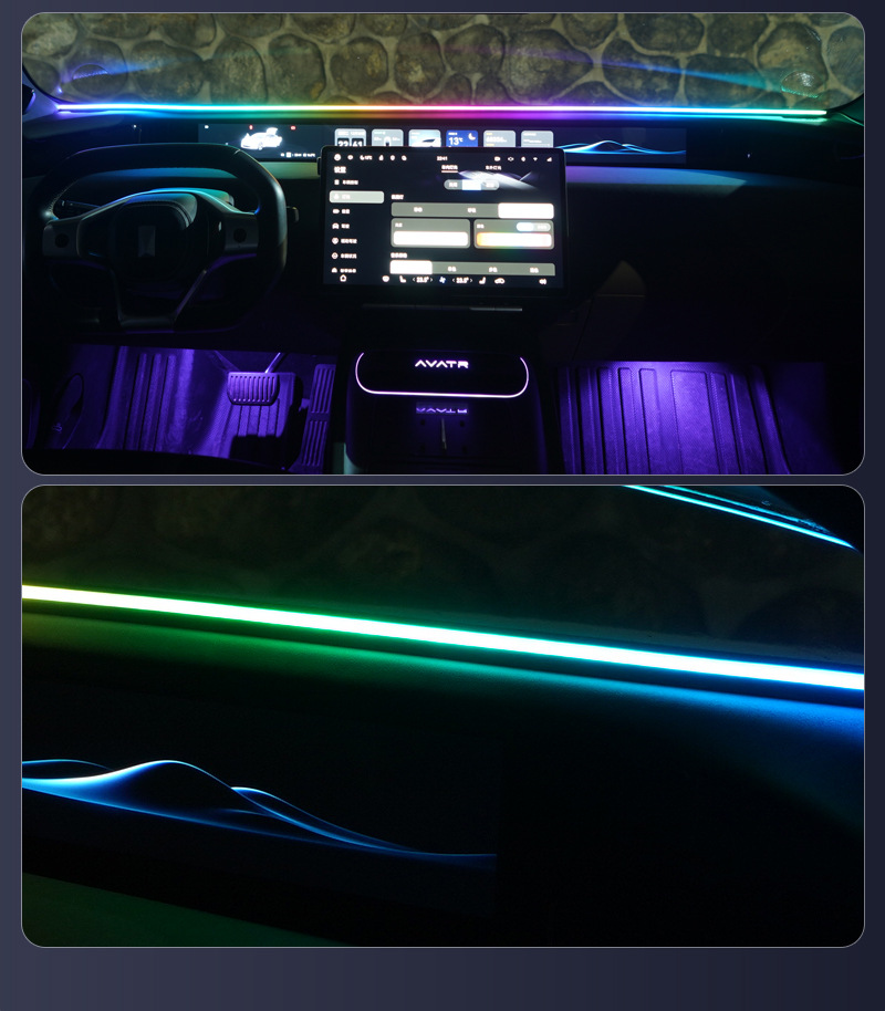 Car Interior Led Ambient Light with USB Connection, Flow Light Effect, No Wiring Needed