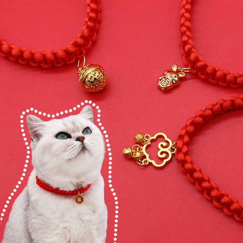 Оптовая Продажа с фабрики ошейник ожерелье для собак кошачий воротник регулируемый ручной работы Красный веревочный кошачий шарф Lucky Bell