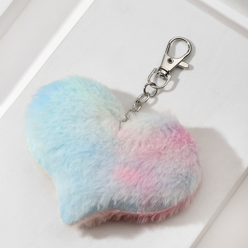 Imitation fur Material Gradient Color, Heart Shape Pattern Korean Style Gradient Color Heart Shape Imitation Fur Unisex Bag Pendant Keychain