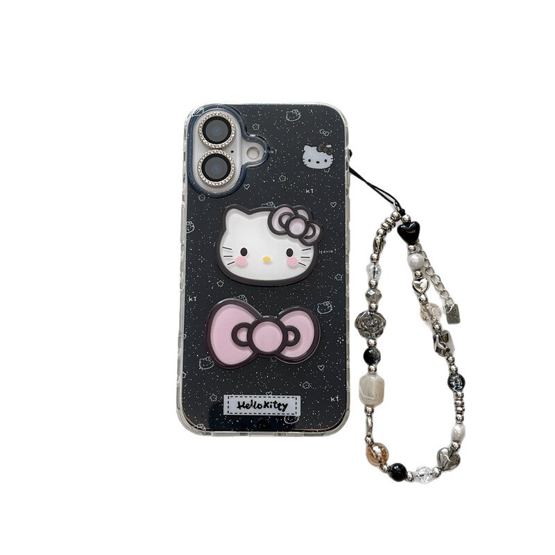 冷淡风细闪立体kitty蝴蝶结适用iPhone16苹果15ProMax/14手机壳13|undefined