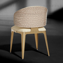 烤漆靠背高定波浪纹餐椅轻奢简约现代真皮椅大平层别墅奢石餐桌椅