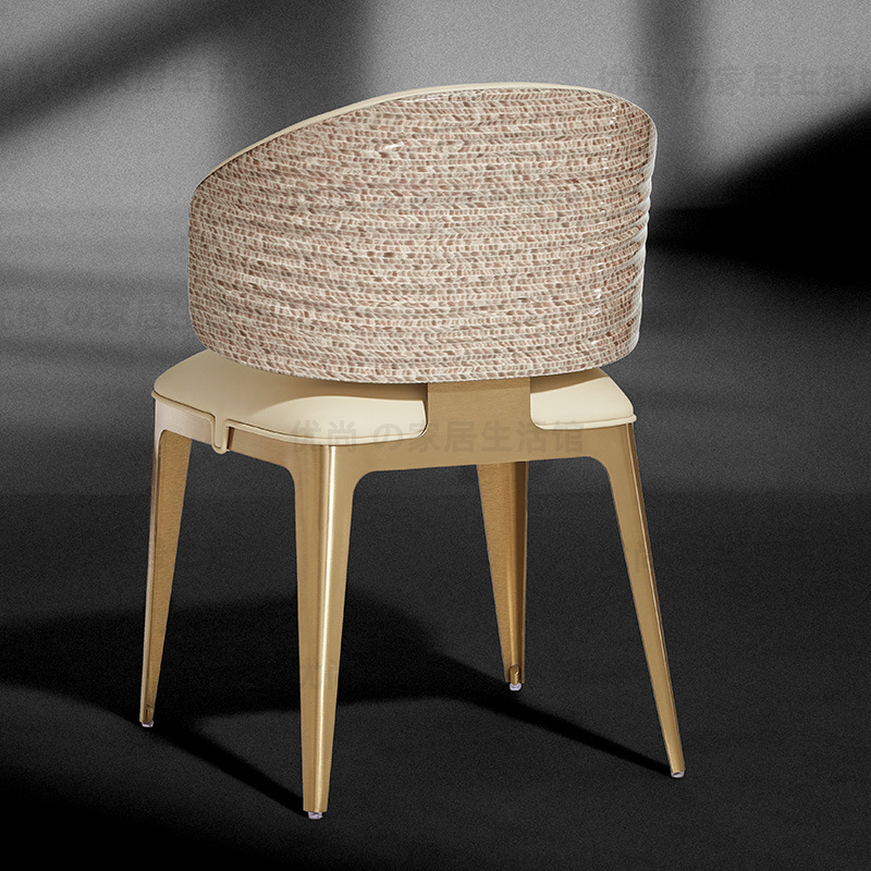 烤漆靠背高定波浪纹餐椅轻奢简约现代真皮椅大平层别墅奢石餐桌椅