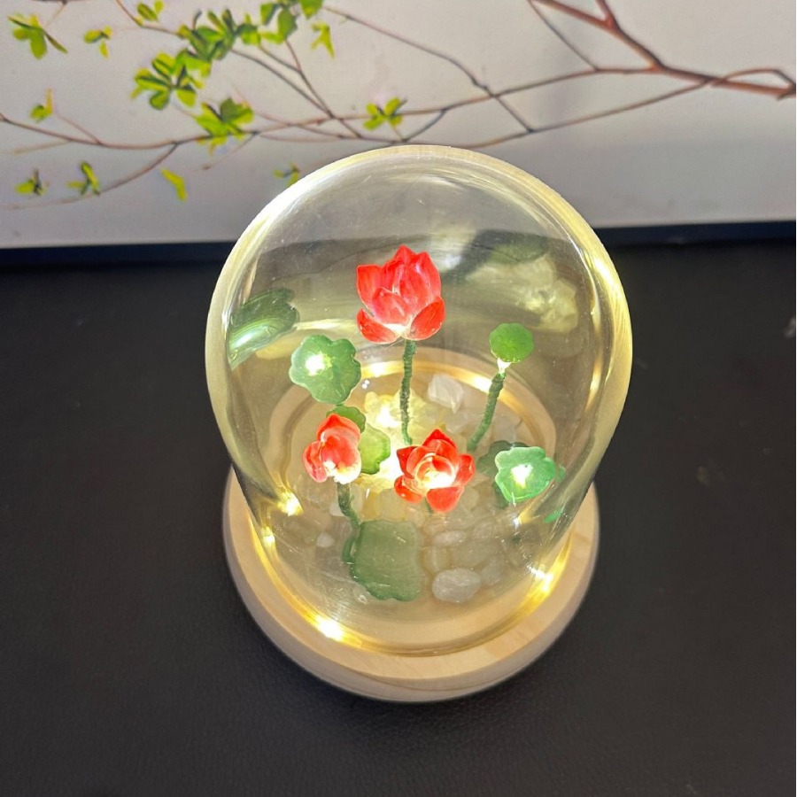 Lámpara de noche de loto acristalada DIY material de loto embalaje decoración adornos amigos regalos de cumpleaños día de San Valentín hechos a mano