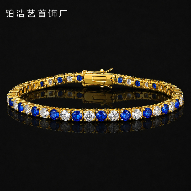 Round 4mm gold zircon figure-eight clasp tennis copper bracelet, popular on Amazon, fashionable design, factory wholesale