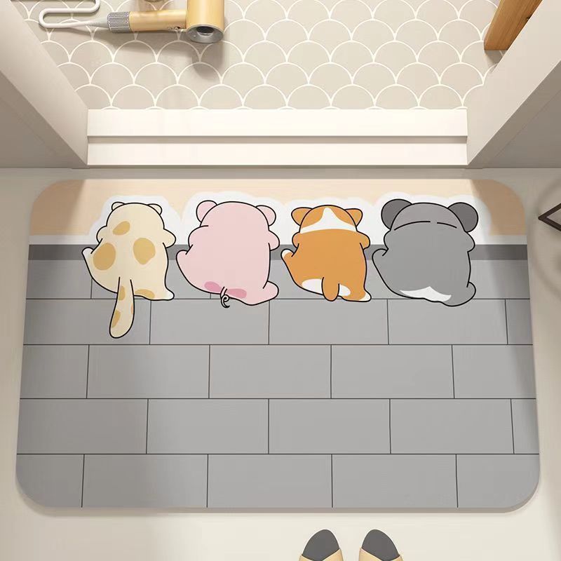 Huishoudelijke diatomeeënaarde badkamermat, absorberend, antislip, toiletdeur, cartoon, vuilafstotende voetmat_voghion.com