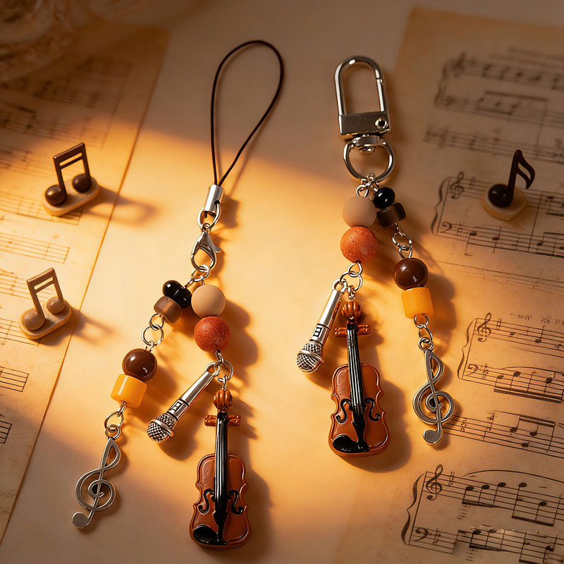Violin Playing Personalized Music Violin Beaded Mobile Phone Chain Decoration Niche Retro Pendant Bag Pendant Key Chain