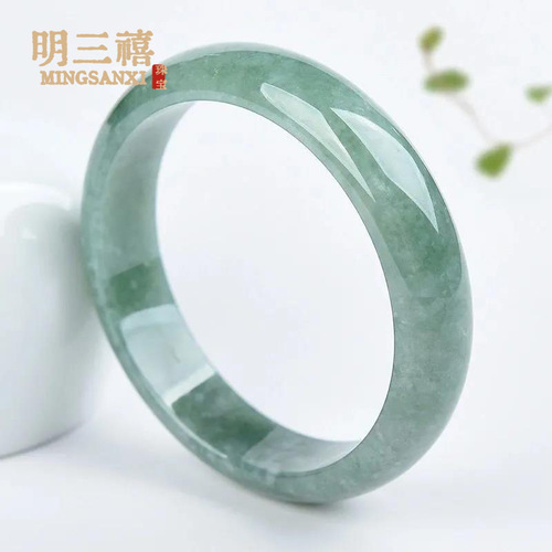 Natural Jade Bracelet with Green Jade Flora, Guizhou Green Jade A-Grade Jade Bracelet, Bargain Jade Bracelet with Green Jade Flora