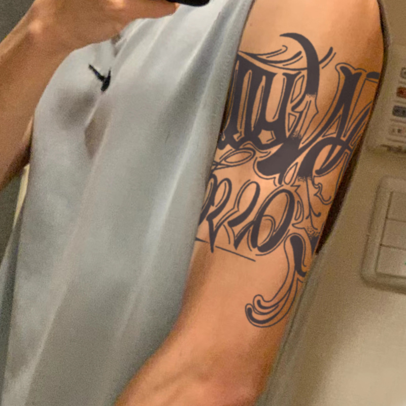 Half-Arm Original High-End English Letter Tattoo Stickers Waterproof Long-Lasting Artificial Semi-Permanent Herbal Juice Paper for Men and Women