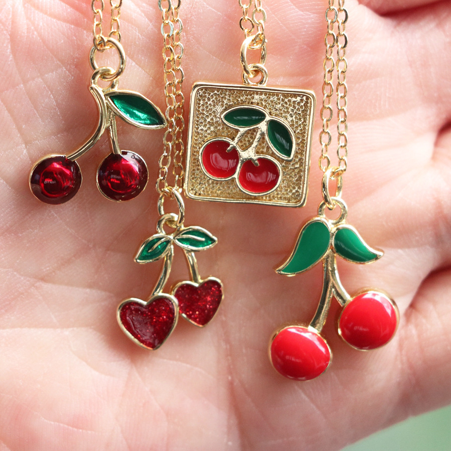 Plating Design Wholesale Jewelry IG Style Cherry Copper Plating Pendant Necklace Cable Chain