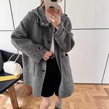 韩版中长款羊毛呢外套女2025年冬季新款连帽宽松双面羊毛大衣
