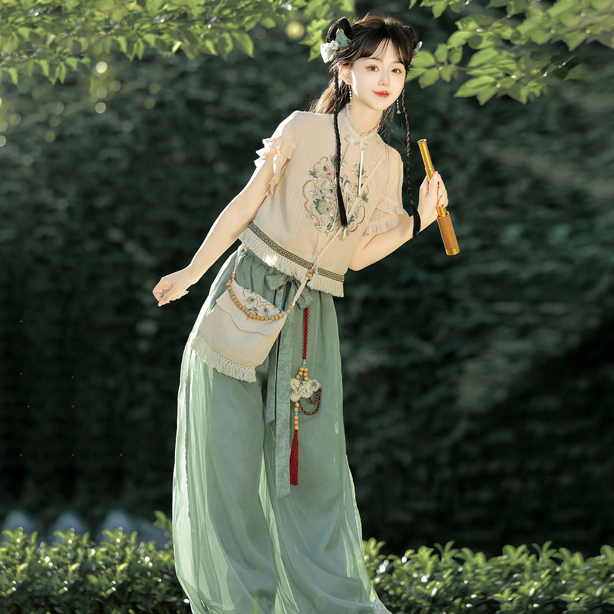 2026 Original Design Xunyao Grass Chinese Style New Chinese Style Han Elements Women's Bag Top Lantern Pants Set 9123