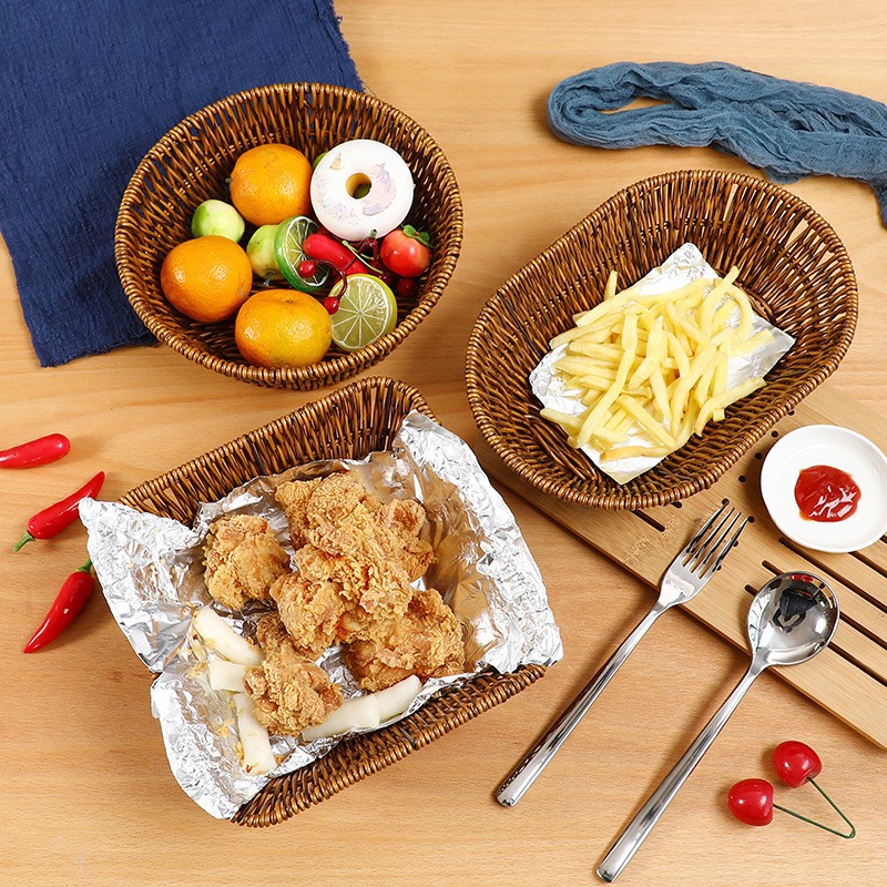 Cestas de pan de pan de plástico, cestas de palomitas de maíz, platos de fritas, platos de frutas