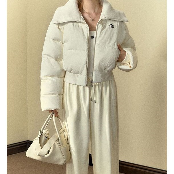 Milk Cube Design Woolen Shawl Collar Short Cotton Coat Loose Bread Coat Jacket for Women 2026 Autumn and Winter