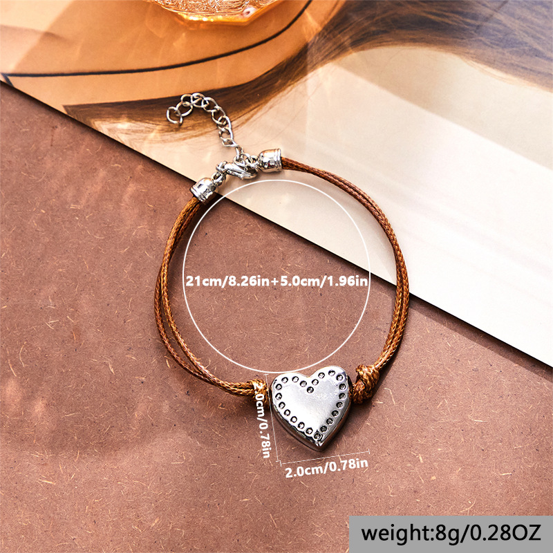 13g Weight Metal Pendant Material Bracelets Classification Retro Bohemian Heart Shape Leather Rope Metal Wholesale Bracelets