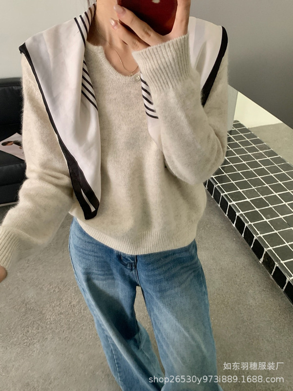 高级感蜜熊绒套头毛衣女2025秋冬新款慵懒风韩系软糯针织上衣X23|undefined
