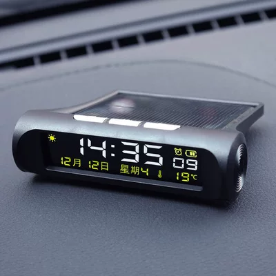 Ryleite Genuine Car Clock Solar-Powered Electronic Watch In-Car Electronic Clock Thermometer High-Definition Night Light (Car thermometer) - model-a-has-a-battery-life-of-40-hours-with-temperature-and-automatic-start-and-stop-with-the-car