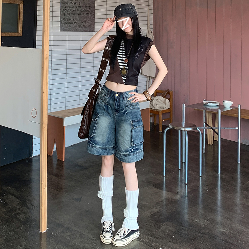 American Retro Heavy-Duty Workwear Denim Shorts for Women 2026 New Summer Niche Design Mid-Length Shorts American Retro Heavy-Duty Workwear Denim Shorts for Women 2026 New Summer Niche Design Mid-Length Shorts