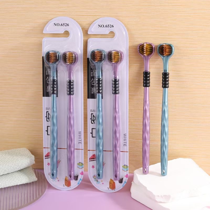 Cepillo de dientes de tres lados para adultos, cabello blando para hombres y mujeres, decoración doméstica, cepillo de costura de dientes de tres extremos, envoltura completa y lengua limpia