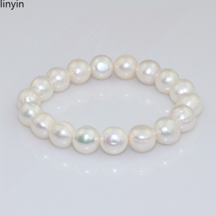Wholesale Genuine Natural Freshwater Real Pearl Bracelet Nearly Round Strong Light Gift Jewelry for Mother Elegant Elastic Elastic Rope Hand